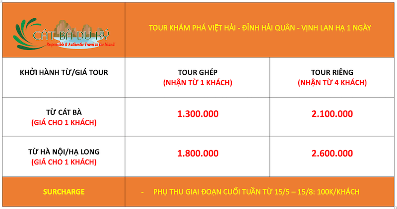 giá tour khám phá Việt Hải - Đỉnh Hải Quân 1 ngày