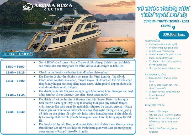 Lịch trình du thuyền Aroma Roza cruise nửa ngày 