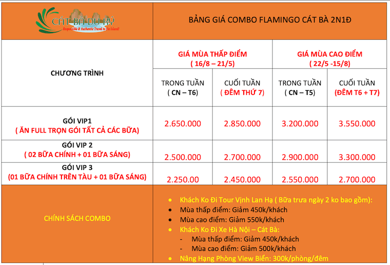 Giá tour combo Fla2n1đ