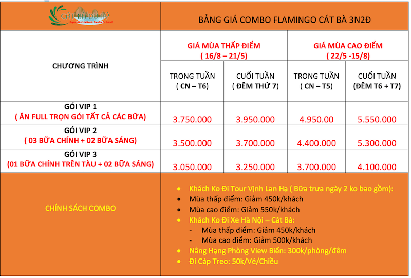 Giá tour combo Fla3n2đ