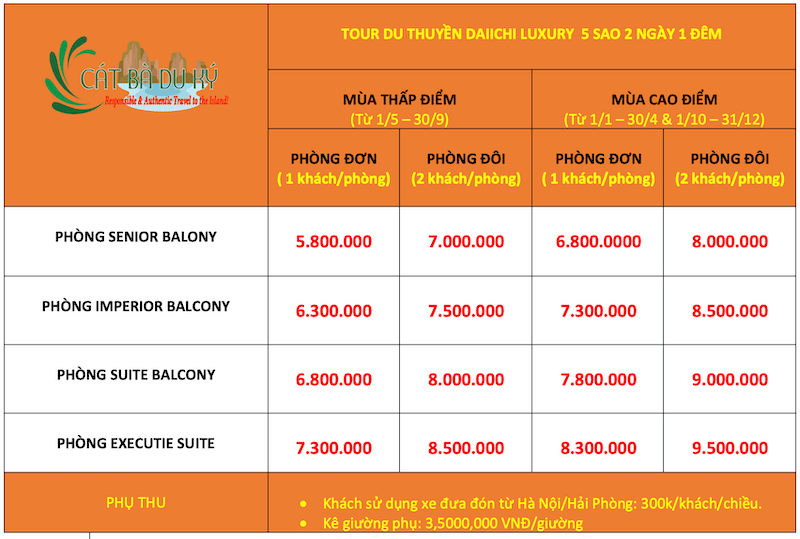 giá tour du thuyền Daiichi Luxury