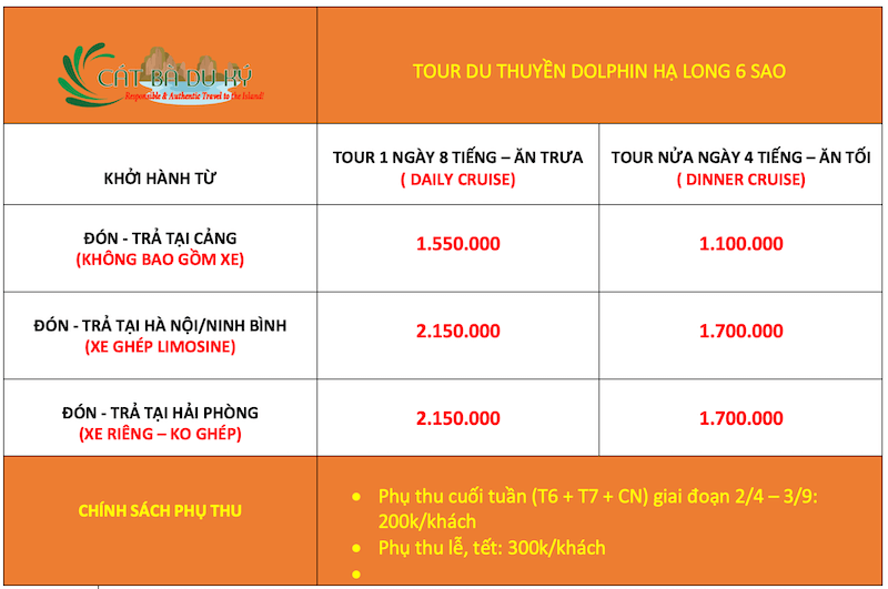 Giá tour du thuyền Dolphin Hạ Long