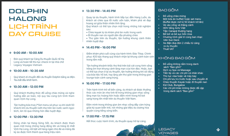 Lịch trình tour du thuyền Dolphin Hạ Long 1 ngày