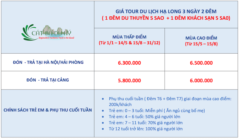 Giá tour Hạ Long 3 ngày 2 đêm - 1 đêm ngủ tàu