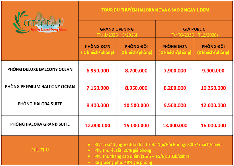 giá tour du thuyền Halora Nova 2 ngày 1 đêm