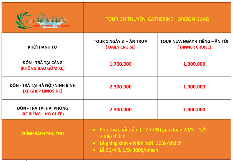 Giá tour du thuyền Catherine Horizon 6 sao