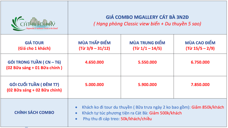 Giá combo Mgallery 3 ngày 2 đêm