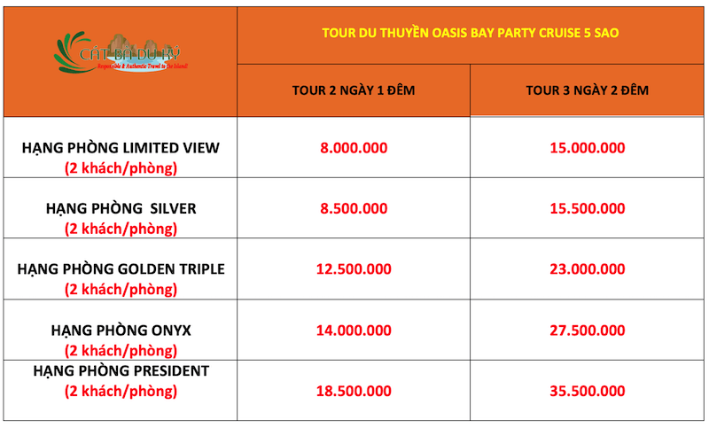 Giá tour du thuyền Oasis Bay Party cruise 5 sao