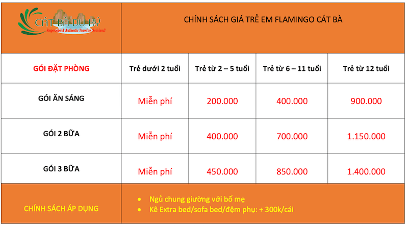 chính sách giá trẻ em Flamingo Cát Bà