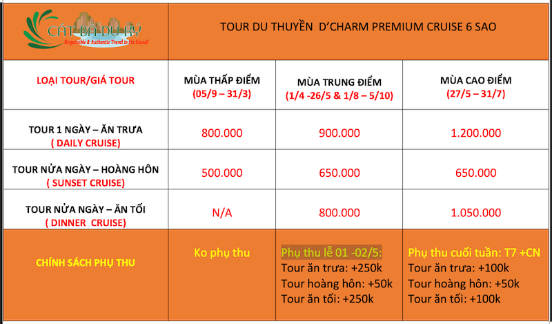 Giá tour du thuyền Dcharm Premium cruise