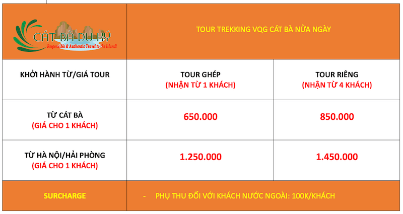 Giá tour trekking Cát Bà nửa ngày