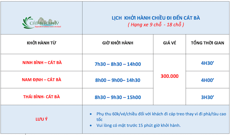 Giá xe Limousine Ninh Bình - Cát Bà